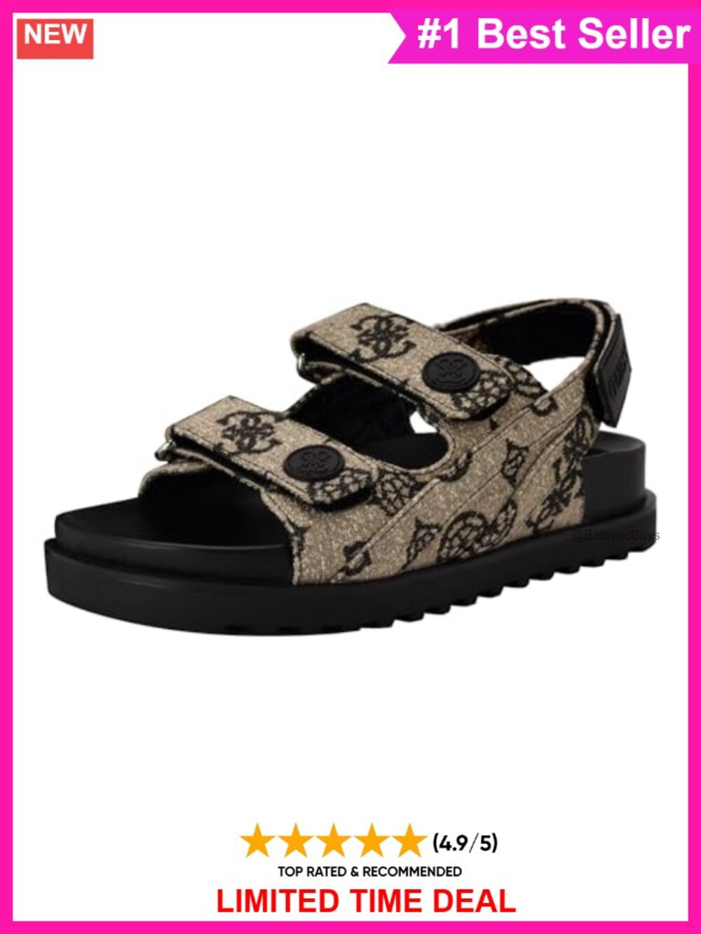 Fadey Platform Sandals with Logo Print and Adjustable Hook & Loop Straps